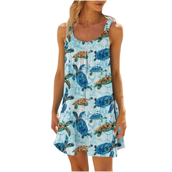 LYXSSBYX Casual Dresses for Women Women's Round Neck Sleeveless Gradient Tie Dyed Beach Dress