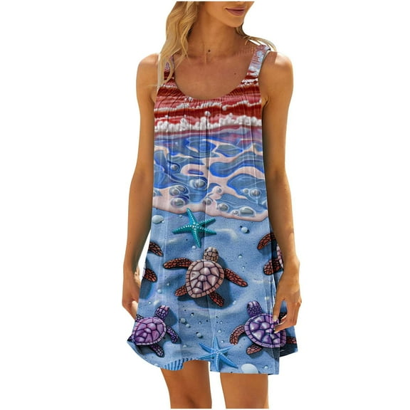 LYXSSBYX Casual Dresses for Women Women's Round Neck Sleeveless Gradient Tie Dyed Beach Dress