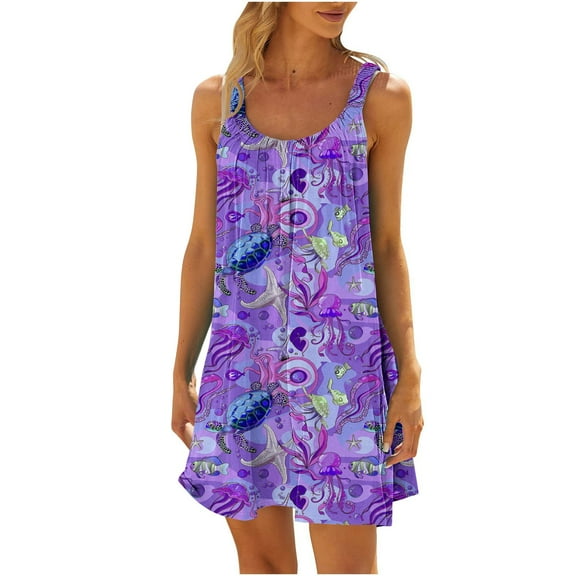 LYXSSBYX Casual Dresses for Women Women's Round Neck Sleeveless Gradient Tie Dyed Beach Dress