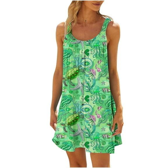 LYXSSBYX Casual Dresses for Women Women's Round Neck Sleeveless Gradient Tie Dyed Beach Dress