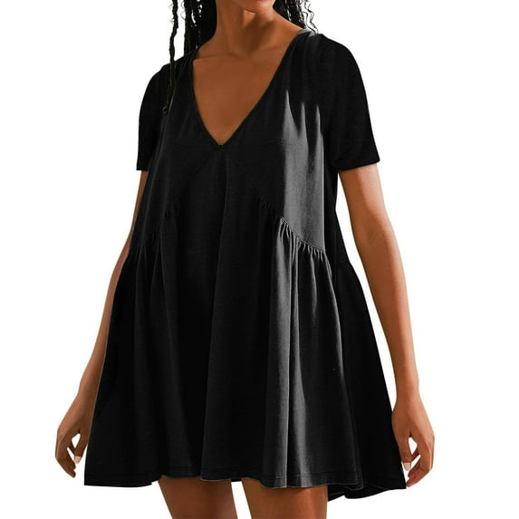 LYXSSBYX Casual Dresses for Women Women's Solid Color Summer Short Sleeved Dress