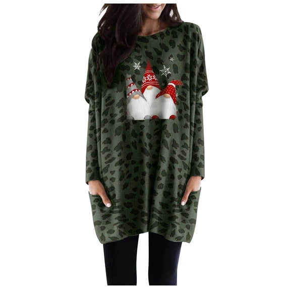 LYXSSBYX Christmas Dresses Women Plus Size Plus Size Women Long Sleeve Christmas Printed O-Neck Tops Tee T-Shirt Blouse