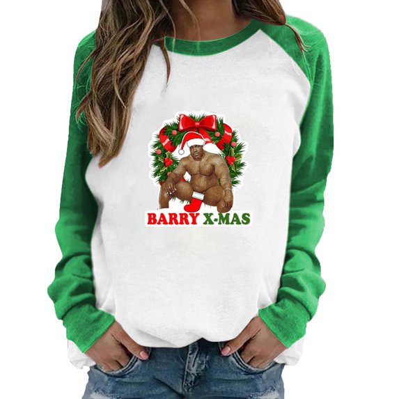 LYXSSBYX Christmas Tops for Women Long Sleeve Plus Size Clearance Women's Spring Patchwork Christmas Printed Long Sleeves Round Neck Casual Tee Tops