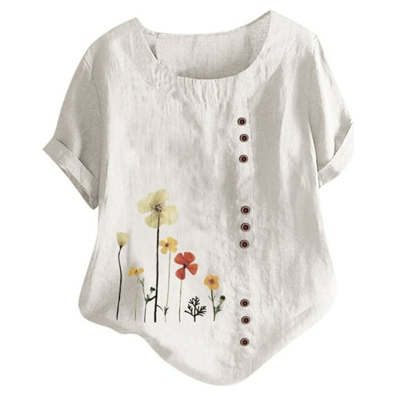 LYXSSBYX Plus Size Womens Shirts Women Casual Plus Size O-Neck Printed Loose Button Tunic Shirt Blouse Tops