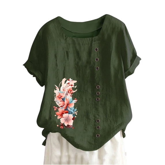 LYXSSBYX Clearance Plus Size Womens Shirts Women Neck Short Sleeve Casual Fashion Printed Button Top T-Shirt