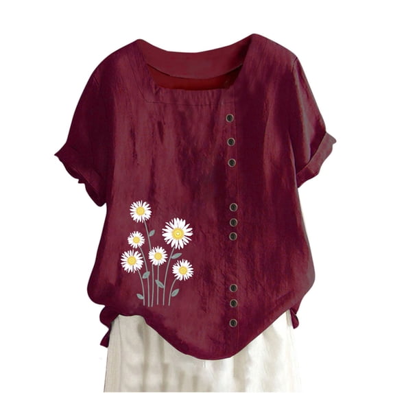 LYXSSBYX Clearance Plus Size Womens Shirts Women Neck Short Sleeve Casual Fashion Printed Button Top T-Shirt