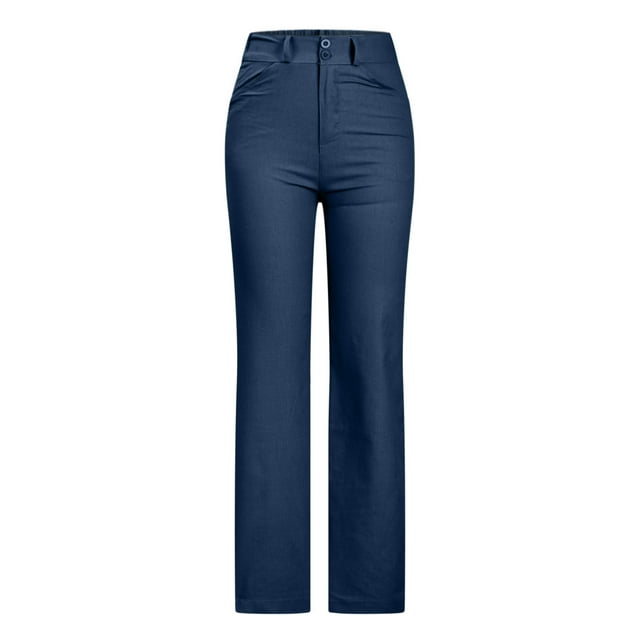 LYXSSBYX Cotton Linen Plus Size Women Pants Clearance Work Office Business for Women Casual Solid Color Split Mid Waist Loose No Belt Elasticity Wide Leg Long Pants