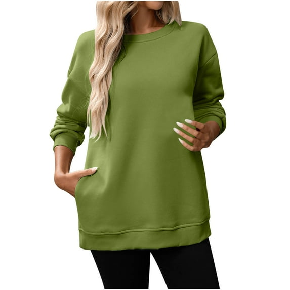 LYXSSBYX Crewneck Sweatshirts for Women Solid Color Long Sleeve Pullover Sweatshirt Blouse
