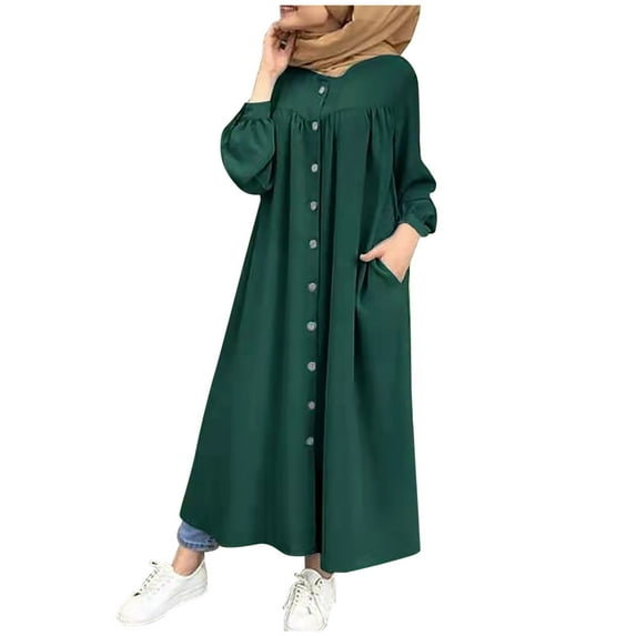 LYXSSBYX Fall Dresses for Women Long Sleeve Hot Sale Clearance The Fashion Women's Winter Plus Size Casual Round Neck Loose Sexy Buttons Pocket Long Sleeve Printed Dress