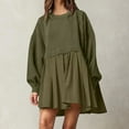 thumbnail image 1 of LYXSSBYX Fall Dresses for Women Long Sleeve Fashion Women's Casual Over Sized Sweatshirt Long Sleeve Dress Round-Neck Ladies Patchwork Mini Dresses, 1 of 8