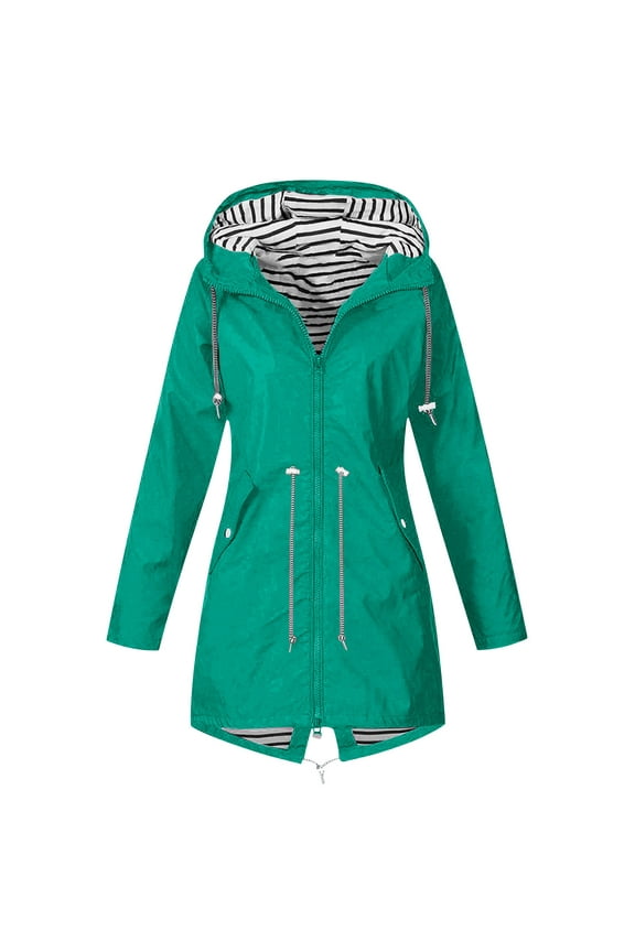 Fall Jackets for Women Plus Size Women Solid Color Rain Jacket Outdoor Hooded Windproof Loose with Pocket Coat