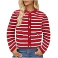 thumbnail image 1 of LYXSSBYX Fall Outfits for Women 2024 Women's Casual Striped Loose Cardigan Long Sleeved Round Neck Sweater Jacket Tops, 1 of 7