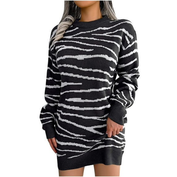 LYXSSBYX Fall Sweaters for Women Women's Fashion Solid Stripe Sleeve Long Sleeve Lapel Dress
