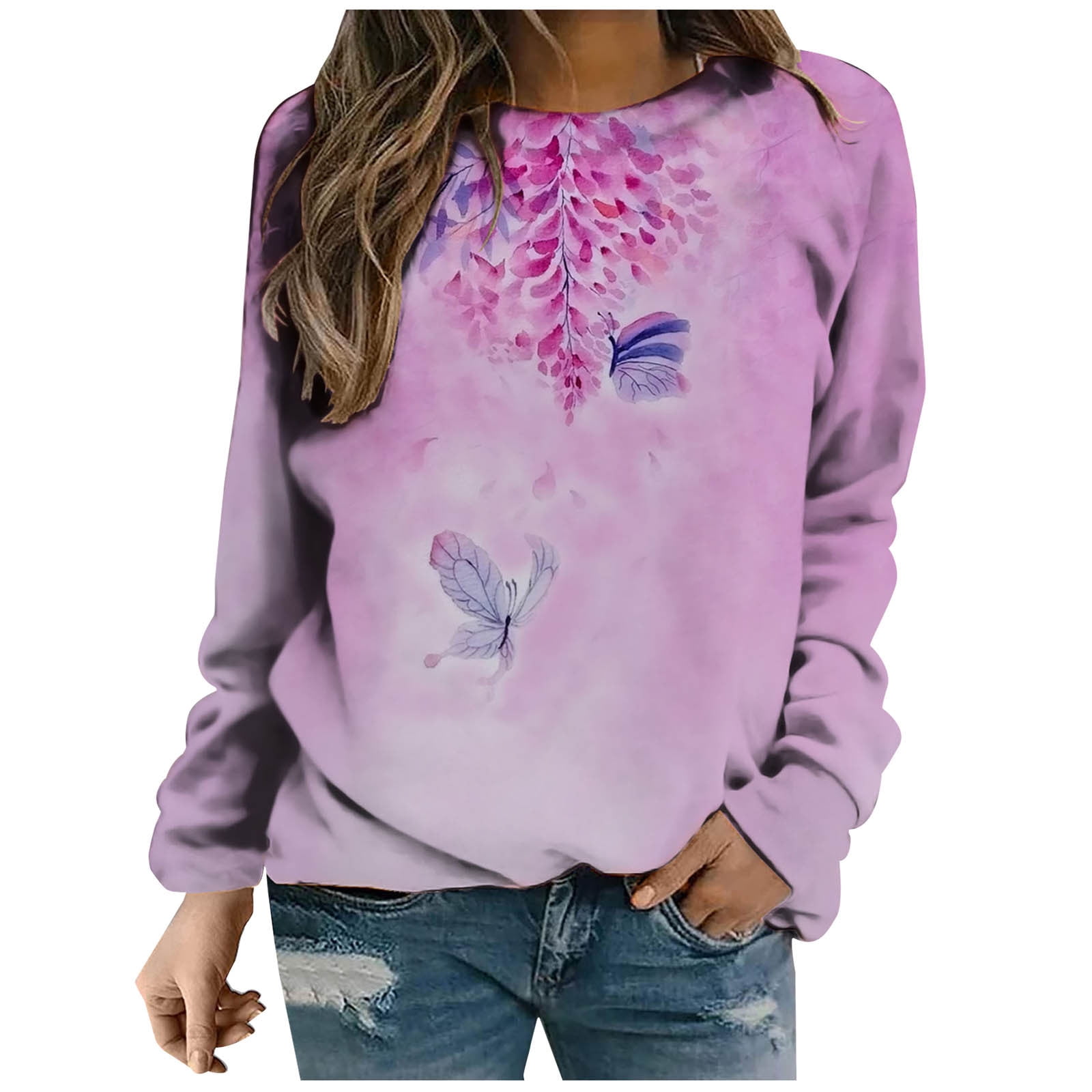 LYXSSBYX Fashion Women Print Long Sleeve Comfortable Breathable Round