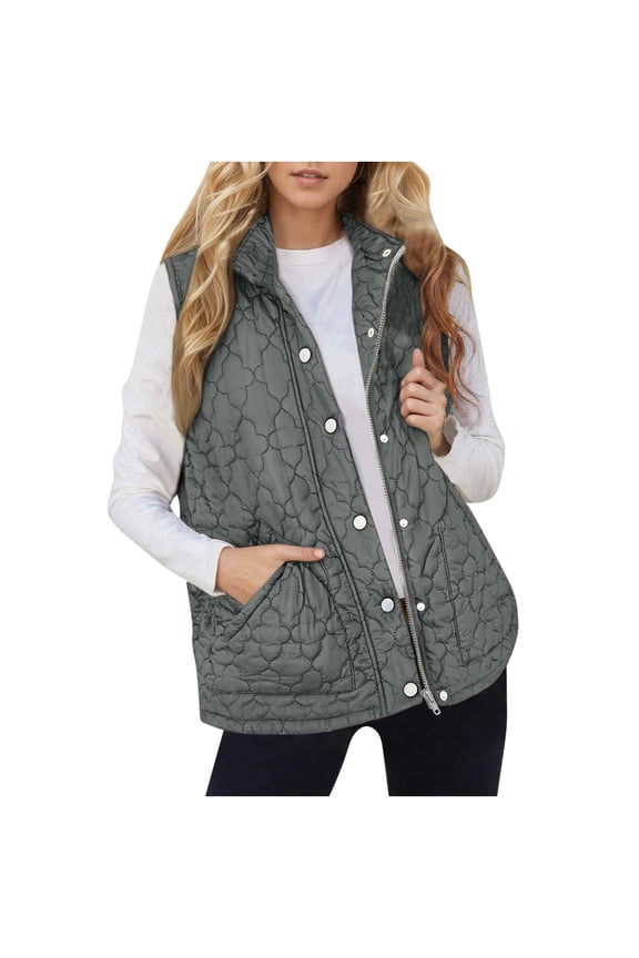 Fleece Vest for Women Sleeveless Jacket Zip Up Stand Collar Long Warm Drawstring Coat With Pockets Outerwear