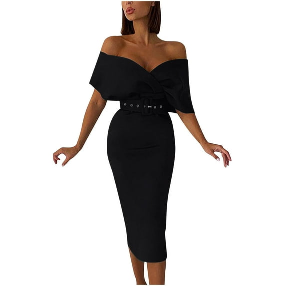LYXSSBYX Formal Dresses for Women 2024 Trendy Women Casual Fashion Waist Solid Belt V-Neck Dresses
