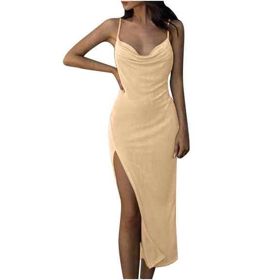LYXSSBYX Formal Dresses for Women Trendy Fashion Women's Spring, Summer and Casual One-Shoulder Sleeveless Solid Color Dress