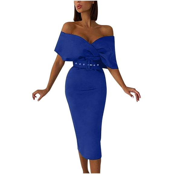 LYXSSBYX Formal Dresses for Women Trendy Women Casual Fashion Waist Solid Belt V-Neck Dresses