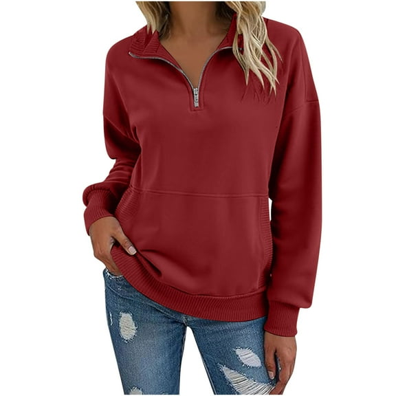 LYXSSBYX Half Zip Sweatshirt Women Long Sleeve Pullover Lightweight Sweatshirts Solid Fall Casual Hoodless Sweatshirts Tops
