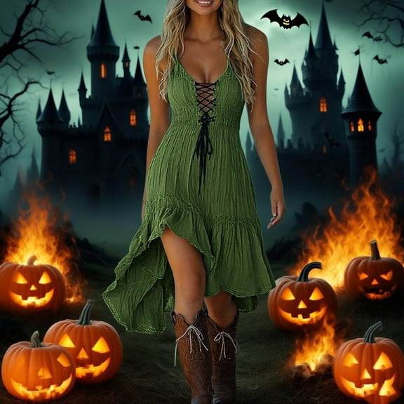 LYXSSBYX Halloween Costumes for Women Hollowed Out Dresses Sleeveless Fashion Holiday Summer Solid Color Party Midi Beach Dress