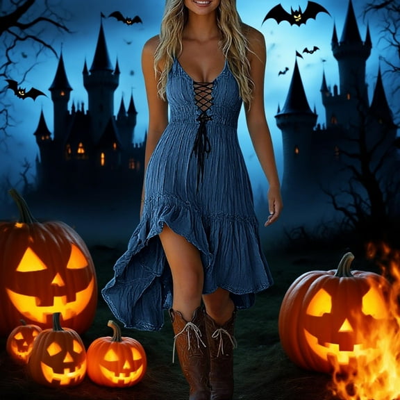 LYXSSBYX Halloween Costumes for Women Hollowed Out Dresses Sleeveless Fashion Holiday Summer Solid Color Party Midi Beach Dress