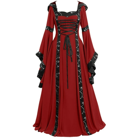 LYXSSBYX Halloween Dresses for Women Fashion Women's Vintage Floor Length Gothic Cosplay Long Sleeve Bandage Dress
