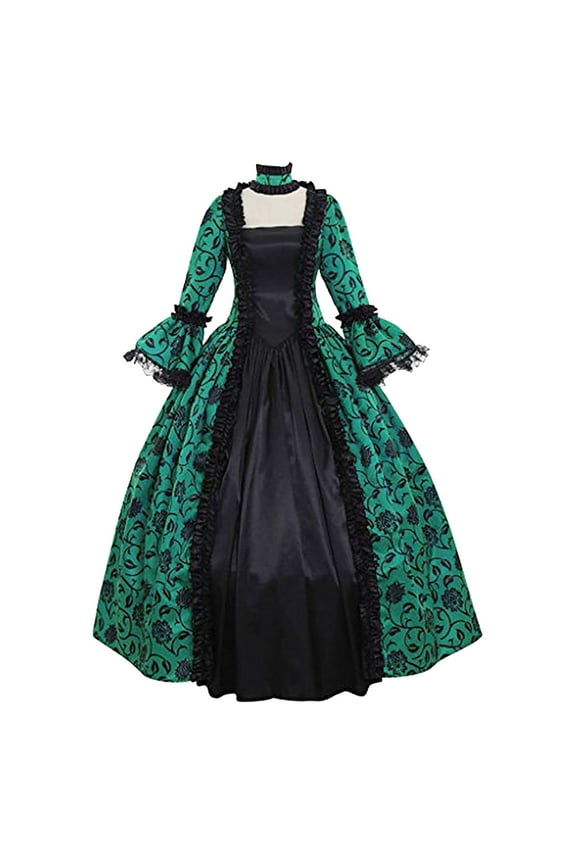 Halloween Dresses for Women Women Fall Winter Gothic Retro Floral Print Ball Gowns Gowns Dress
