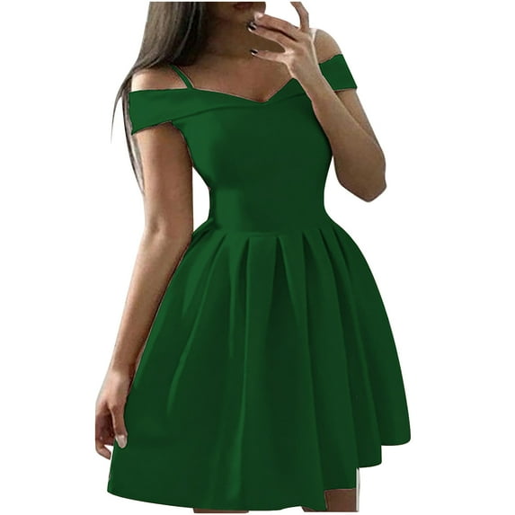 LYXSSBYX Homecoming Dresses for Women Women's Solid Color Bra Off Shoulder Dress Waist Pleated Dress Dress Large Ball Dress