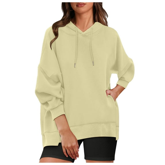 LYXSSBYX Hoodies for Women Pullover Womens Oversized Hoodies Solid Color Loose and Comfortable Long-Sleeved Round Neck Hooded Sweatshirt Long-Sleeved Hooded Top