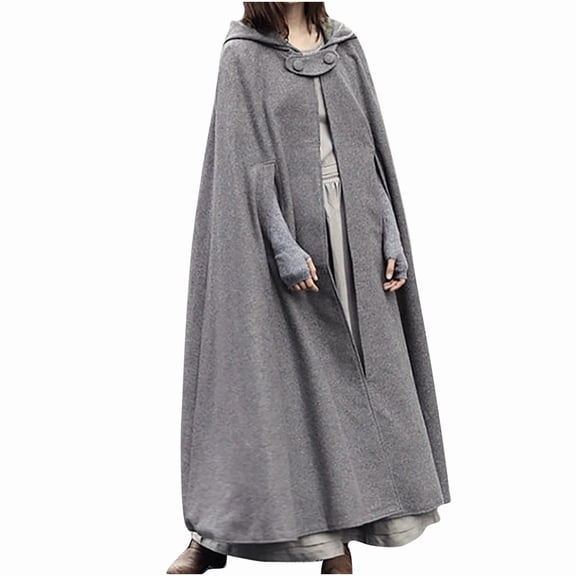 LYXSSBYX Hoodies for Women Plus Size Women Fashion Solid Hooded Button Cloak Split Fork Woolen Coat