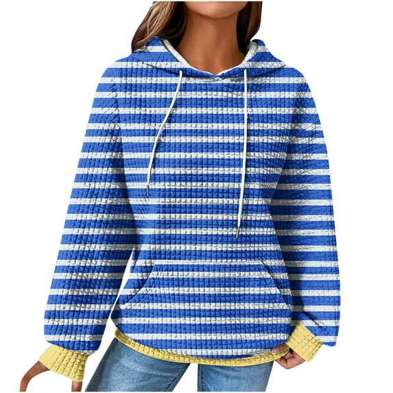 LYXSSBYX Hoodies for Women Pullover Women'S 2024 Winter Hooded Sweatshirt Loose Casual Striped Print Round Neck Hooded Long Sleeve Sweatshirt