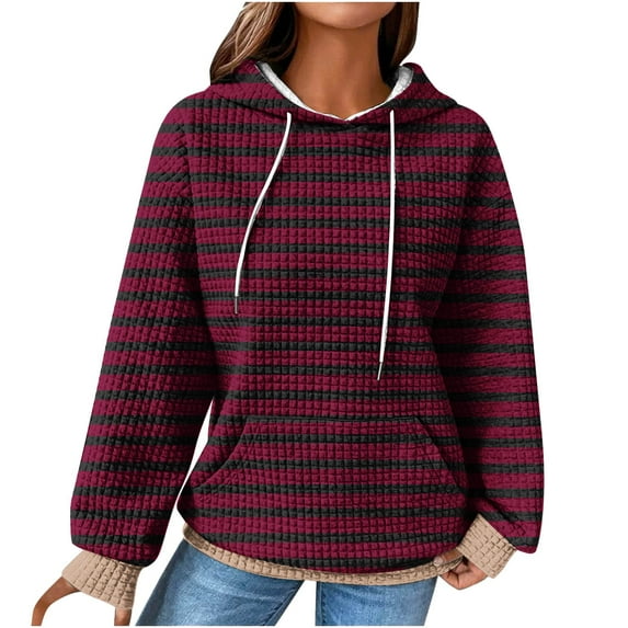 LYXSSBYX Hoodies for Women Pullover Women'S 2024 Winter Hooded Sweatshirt Loose Casual Striped Print Round Neck Hooded Long Sleeve Sweatshirt