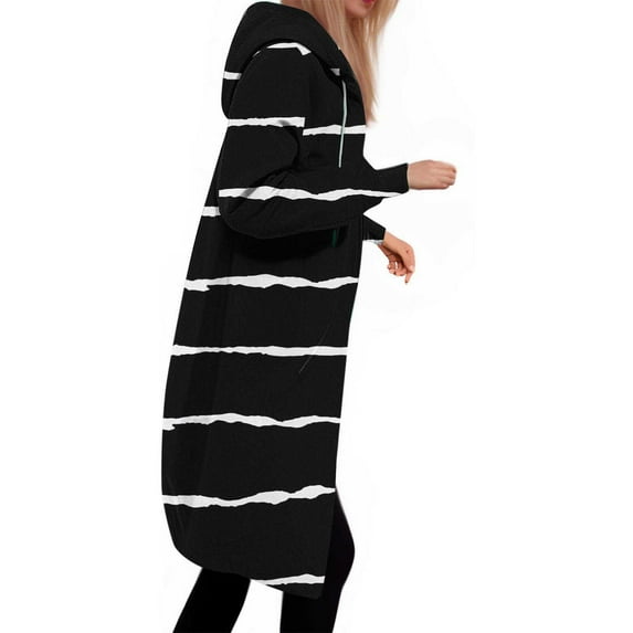 LYXSSBYX Hoodies for Women Zip up Front Women's Printed Loose Fitting Long Sleeved Hoodie Hoodie Top Long Jacket