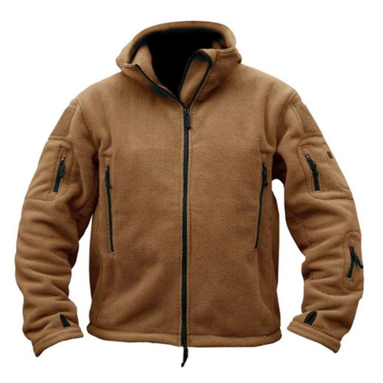 Fankiway Outdoor Warm Inner Liner Fleece Jacket Men'S Cold Proof Stormsuit  Hood Jacket Solid Color Hooded Jacket