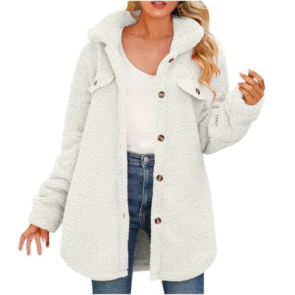 LYXSSBYX Jackets for Women Clearance Women Solid Color Lapel Long Sleeved Loose Breasted Long Plush Jacket