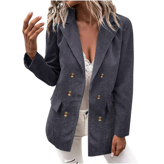 LYXSSBYX Jackets for Women Clearance Women's and Winter Solid Color Long Sleeve Double Breasted Lapel False Pocket Coat