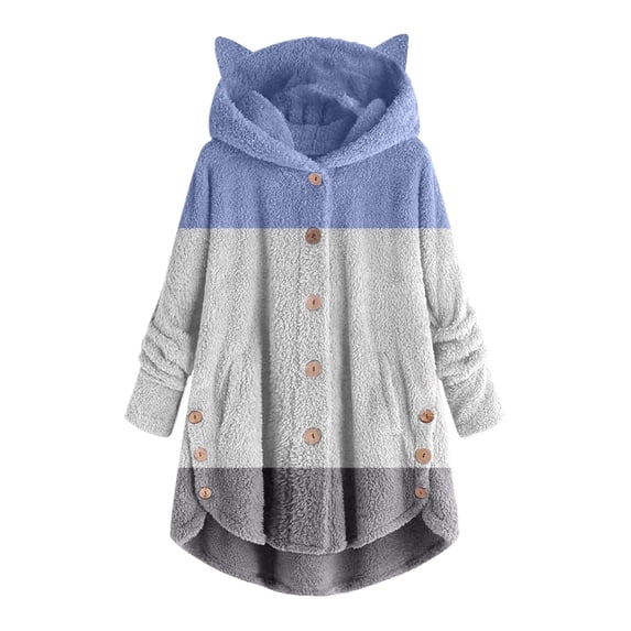 LYXSSBYX Jackets for Women Plus Size Clearance Women Button Plush Tops Hooded Loose Cardigan Solid Color Patchwork Coat Jacket