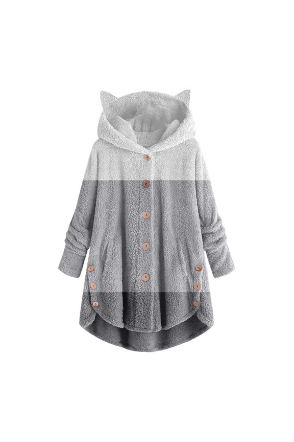 Jackets for Women Plus Size Clearance Women Button Plush Tops Hooded Loose Cardigan Solid Color Patchwork Coat Jacket
