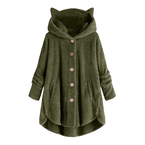 LYXSSBYX Jackets for Women Plus Size Clearance Women Plus Size Button Plush Tops Hooded Loose Cardigan Wool Coat Winter Jacket