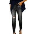 thumbnail image 1 of LYXSSBYX Jeans for Women Clearance Fashion Women Pockets Button Mid Waist Skinny Ripped Jeans Trousers Hole Denim Pants, 1 of 1