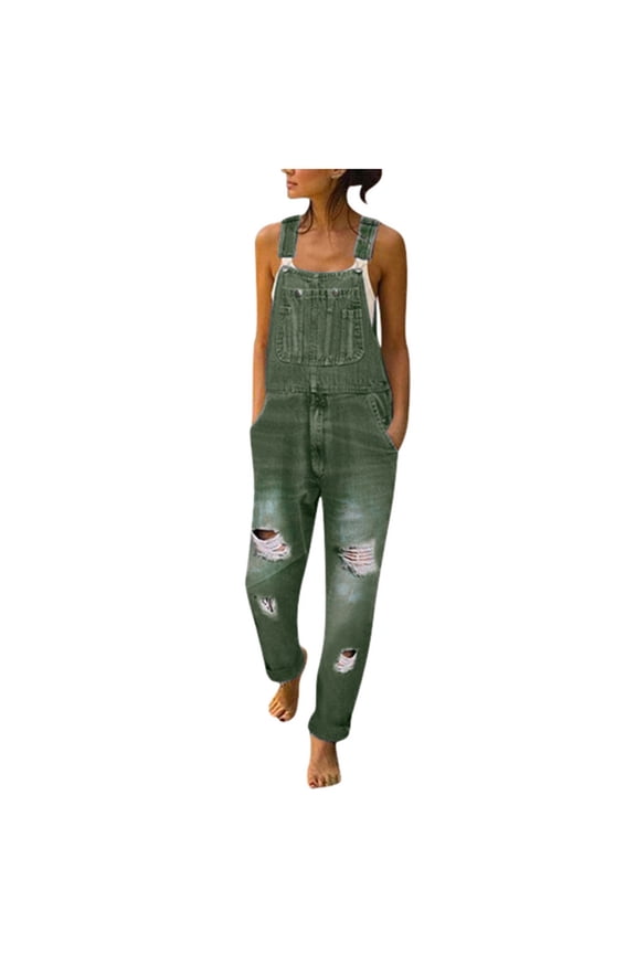 Jeans for Women Women's Washed Bib Jeans Overalls Casual Ripped Jumpsuits Rompers