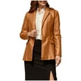 thumbnail image 1 of LYXSSBYX Leather Jacket Women Hot Sale Casual Women's Collar Neck Summer Outwear Pocket Zipper Regular Women's Hoodless Faux Leather Long Sleeve Tops, 1 of 9