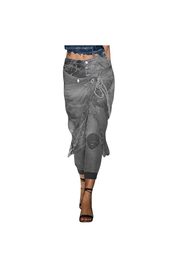 Leggings for Women Fashion Ladys High Waisted Lacing and Comfortable Stretch Wide Leg Jeans Leggings(With Buttons)