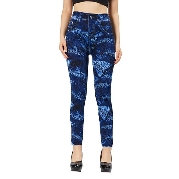 LYXSSBYX Leggings for Women Jeans Style Women's Fashion Elastic Imitation Denim Print Leggings With Yoga Sport Elastic Pants