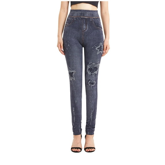 LYXSSBYX Leggings for Women Jeans Style Women's Fashion Elastic Imitation Denim Print Leggings With Yoga Sport Elastic Pants