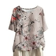 thumbnail image 1 of LYXSSBYX Linen Shirts for Women Women's Casual Round Neck Casual Button Printed Short Sleeve Blouse Short Sleeve Round Neck Blouse/Shirt, 1 of 5