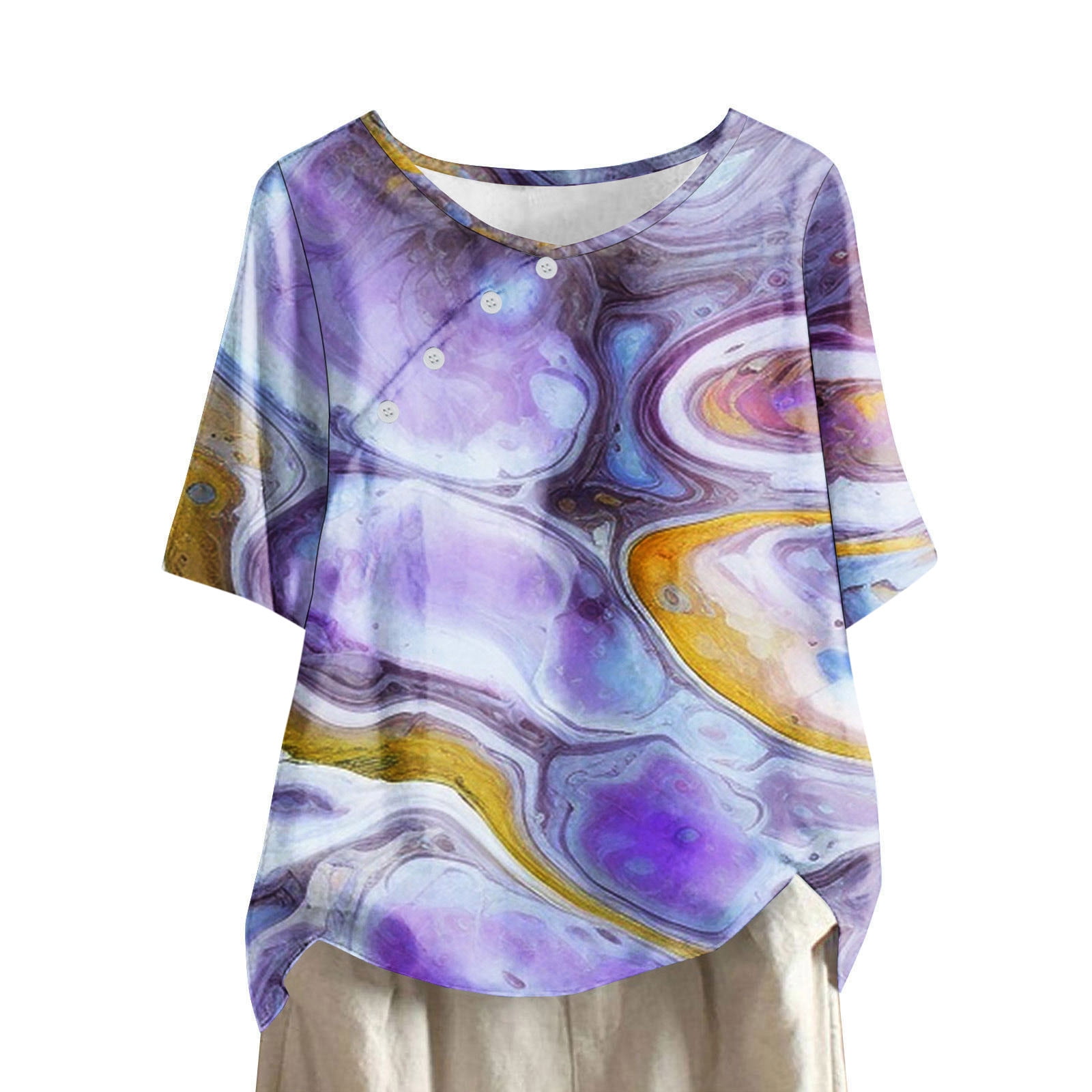 LYXSSBYX Linen Shirts for Women Clearance Women's Casual Round Neck