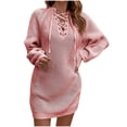 thumbnail image 1 of LYXSSBYX Long Sleeve Dresses Hot Sale Clearance Fashion Women Casual Solid V-Neck Long Sleeve Bandage Loose Knit Dress Autumn Blouse Pullover Tops, 1 of 9
