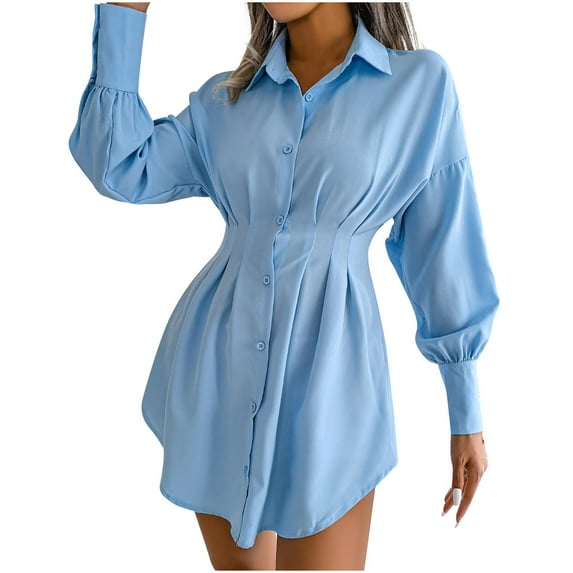 LYXSSBYX Long Sleeve Dresses Fashion Women Casual Solid V-Neck Long Sleeve Loose T-Shirt Autumn Blouse Button Tops
