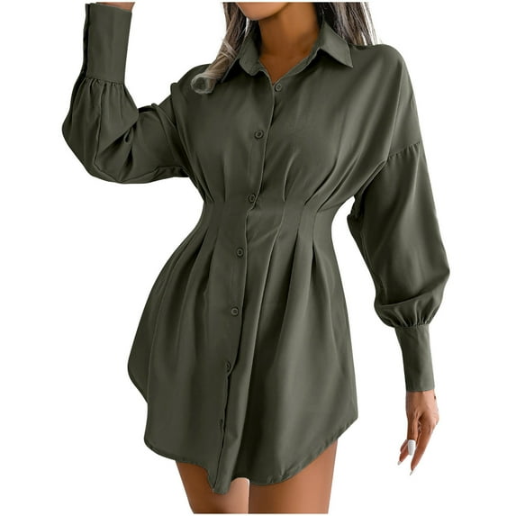 LYXSSBYX Long Sleeve Dresses Fashion Women Casual Solid V-Neck Long Sleeve Loose T-Shirt Autumn Blouse Button Tops
